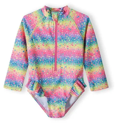 Image de Maillot de bain pour fille Minoti, protection UV, manches longues, multicolore - Combinaison de bain pour enfant avec fermeture éclair