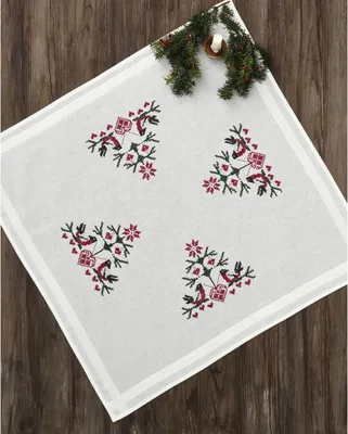Zdjęcie produktu dla Permin obrus haft krzyżykowy "Ptaki z sercami", obrazek do haftu, 80x80cm