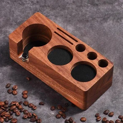 Produktbild von LingTing Walnuss-Tamper-Station für Filter, Espresso-Tamper-Station 58 mm aus massivem Walnussholz – Barista-Arbeitsstation mit rutschfester Unterlage und Tamper-Halterung für die Arbeitsplatte