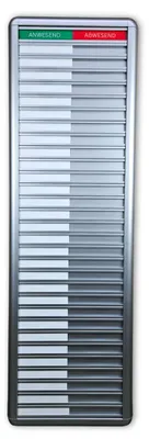 Produktbild von CombiCraft Anwesendheitstafel bzw. Abwesenheitstafel "Anwesend-Abwesend" in einem silberfarbenen Aluminiumschiebeprofil für 30 Personen - 257 x 830 mm