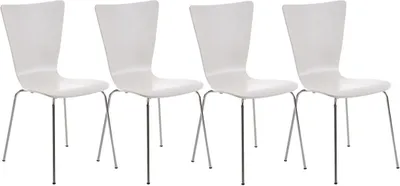 Produktbild von TPFLiving 4er Set Besucherstuhl Stapelstuhl Jaron mit Holzsitz und Metallgestell Farbe: Weiß