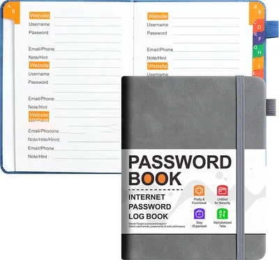 Produktbild von INF Kunstleder Notizbuch 12x12x1cm 102 Seiten Elastikband Passwortbuch Grau