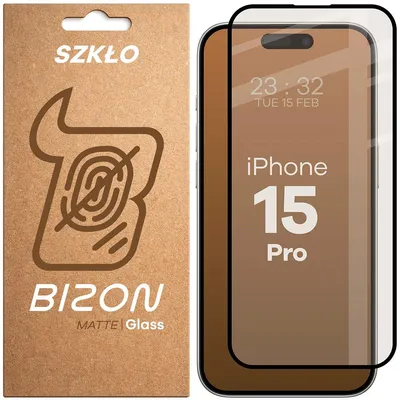 Produktbild von Mattes Hartglas für iPhone 15 Pro, Bizon Glass Matte, Schwarzer Rahmen