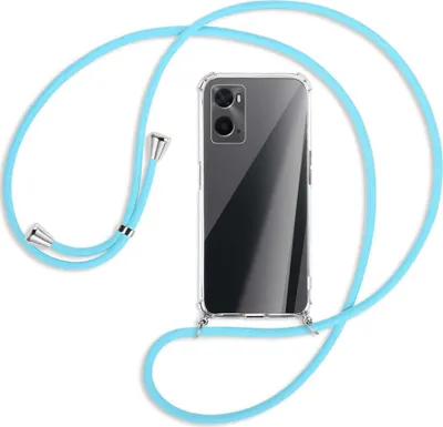 Produktbild von Handykette Backcover-Schutzhülle mit Band (Metall silberfarben) für Oppo A76 - himmelblau
