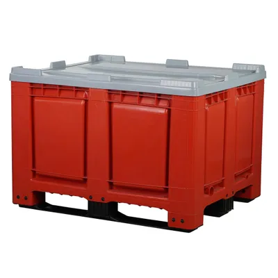 Produktbild von Palettenbox mit Deckel 680l 1200x1000x790 mm Rot - 3 Kufen - geschlossen