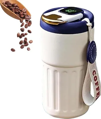 Produktbild von Kaffee-Thermoskanne mit Temperaturanzeige, tragbarer vakuumisolierter Reisebecher, intelligente Thermo-Kaffeetasse aus Edelstahl, LED-Temperaturanzeige, Wasserflasche,