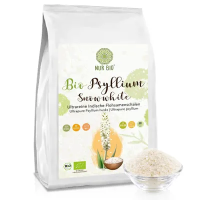 Produktbild von NurBio® Flohsamenschalen 1 kg - 99,5% höchste Reinheit, schneeweiße, indische , ballaststoffreich, glutenfrei