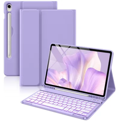 Produktbild von Tastatur Hülle für Galaxy Tab S10 Lite S10 FE S9 FE Tab S9 𝐊𝐨𝐦𝐩𝐚𝐭𝐢𝐛𝐢𝐥𝐢𝐭ä𝐭 Lavendel