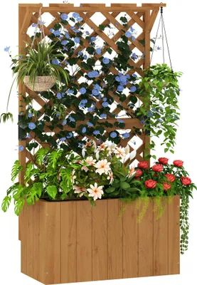 Produktbild von Outsunny Hochbeet Pflanzkasten mit Rankgitter, Spalier Pflanzkübel Blumenkasten