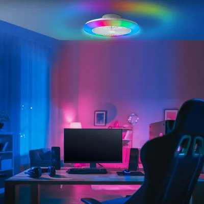 Produktbild von LED Deckenlampe, Ventilator, Fernbedienung, RGB, CCT, Ø 49 cm, 4700 lm