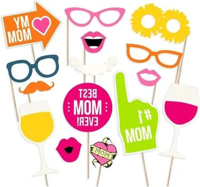 Productafbeelding van Decoraties voor een fotohokje voor Moederdag - Zelfportretborden - Viering van Moederdag - Assortiment van 20 stuks - Ongekleurd - Kleurrijk