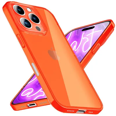 Zdjęcie produktu dla Etui silikonowe NALIA Neon do iPhone'a 16 Pro – jaskrawy, sygnalizacyjny kolor i osłona obiektywu – VIBE (przezroczyste etui) – marka z Berlina – pomarańczowe