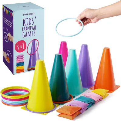 Productafbeelding van 3-in-1 werpspel voor kinderfeest - Ringwerpspel - Kegel en zandzakken - School - Kinderverjaardag - Binnen en buiten
