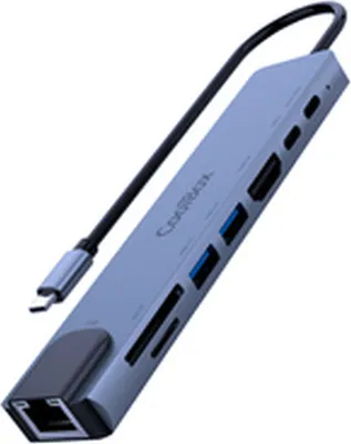 Zdjęcie produktu dla CoolBox miniDOCK C81, Przewodowa, USB 3.2 Gen 1 (3.1 Gen 1) Type-C, 100 W, 10,100,1000 Mbit/s, Szary, MicroSD (TransFlash), SD