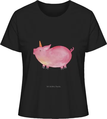 Produktbild von Mr. & Mrs. Panda Oberteil Damen Einhorn Schwein Größe M - Schwarz - Geschenk, Piggy, Einhörner, Basic Shirt, Unicorn, Bauer, Damenshirt, Kurzarmshirt, Bio T-Shirt