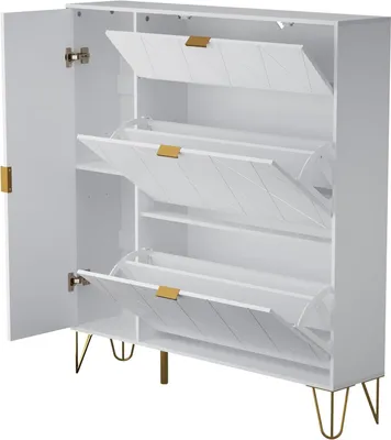Immagine prodotto di Armadio per scarpe - Porta scarpe - Contenitore per scarpe - Mobiletto per scarpe - Mobile per scarpe - Bianco - Salvaspazio