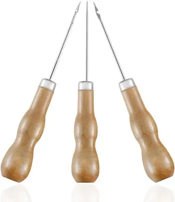 Produktbild von Set aus 3 handgefertigten Holz-Griffen für Lernen und Handarbeit - Unverzichtbares Werkzeug für Reparaturen - Selbstmacher - Harte Materialien wie Leder und Holz