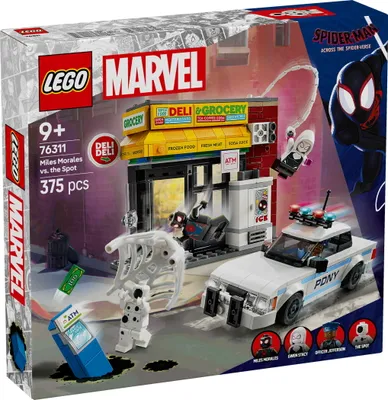 Productafbeelding van LEGO Marvel Spider-Verse: Miles Morales vs. Spot - Superheldenset met speelgoedauto - 4 minifiguren en een mini-markt - Cadeau voor jongens en meisjes vanaf 9 jaar, artikelnummer 76311