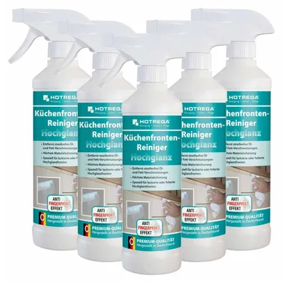 Produktbild von HOTREGA Küchenfronten Reiniger Hochglanz 3x 500ml | pH-neutral, fettlösend & streifenfrei | für lackierte, folierte & glänzende Oberflächen
