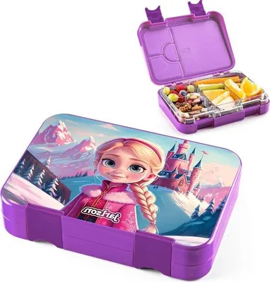 Produktbild von Famanu Brotdose für Kinder mit 6 Fächern - Auslaufsichere Snackbox für Kindergarten und Schule - Mädchen und Jungen Snackbox (Prinzessin)