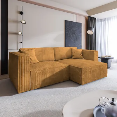 Produktbild von Masseno Ecksofa NERIO P mit Schlaffunktion L-Form, Sofa mit Bettkasten, Wohnzimmersofa, Couch, Soffa, Bettsofa, Couchgarnitur- Gelb, POSO 01