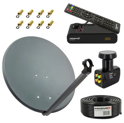 Produktbild von PremiumX SAT Anlage 60cm Antenne ALU Quad LNB Kabel 50m Receiver