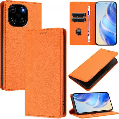 Produktbild von Litchi Leder Handyhülle für Blackview Color 6 Wallet Kartenfächer Standfunktion Hülle Orange