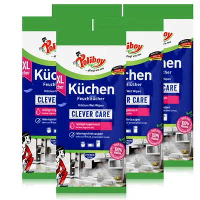 Produktbild von Poliboy Küchen Feuchttücher 48 Tücher - Lebensmittelsauber (5er Pack)