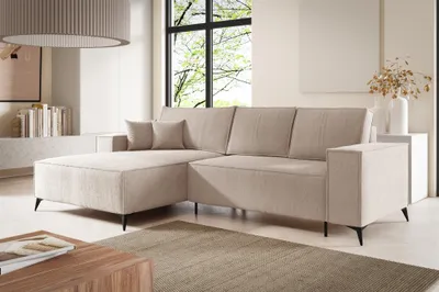 Produktbild von Ecksofa Schlafsofa FIORE Stoff ARAGON Creme Ottomane Links