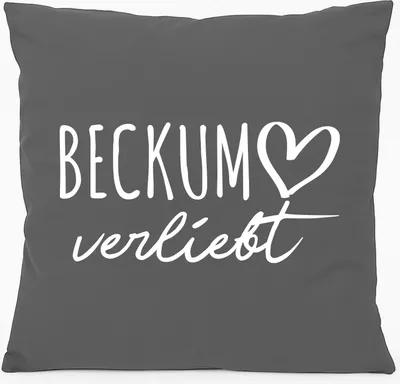 Produktbild von Huuraa Kissen Beckum verliebt 40x40cm mit Füllung Steel Grey Baumwolle Dekokissen Geschenkidee
