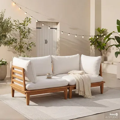 Produktbild von home24 Loungegruppe - 2-teilig - Akazie massiv / Webstoff - Akazie Braun / Creme