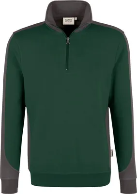 Produktbild von HAKRO Zip-Sweatshirt Contrast Mikralinar® 476, tanne/anthrazit, 3XL