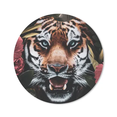 Produktbild von MuchoWow® Mauspad Mousepad Tiger - Blumen - Dschungel 40x40 cm - Mousepads - Maus Mat - Pad - Mausunterlage - Schreibtisch Accessoires