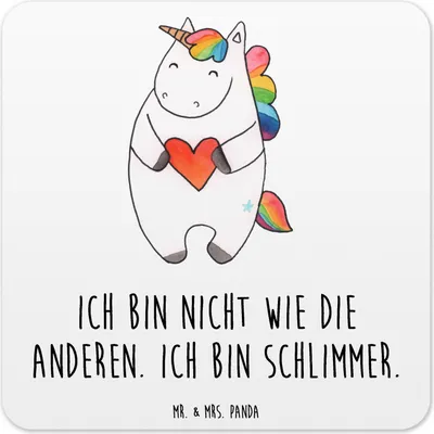 Produktbild von Mr. & Mrs. Panda Untersetzer für Gläser Einhorn Herz 15er Set - Weiß - Geschenk, Bunt, Lustig, Getränkeuntersetzer, Freundin, Einhörner, Unicorn, Coaster