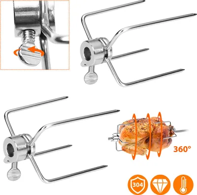 Image de XINZI 2x pinces à viande en acier inoxydable - Pour brochettes de barbecue, tournebroche & brochettes rotatives, aiguilles à viande pour poulet grillé/gril à charbon de bois, accessoires BBQ