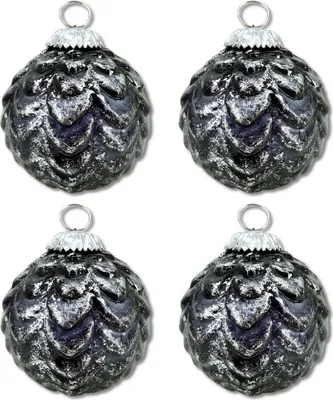 Produktbild von Glas Weihnachtskugel schwarz - A - 4 Stück 8,5 x 10cm Deko-Kugel Christbaumschmuck glänzend