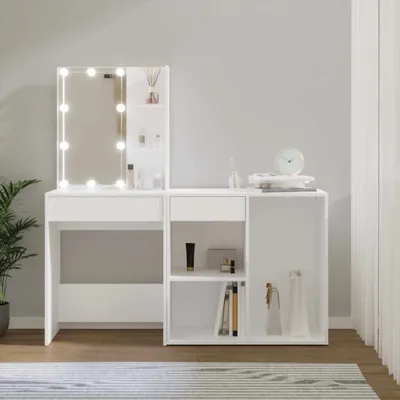 Obrázok produktu pre The Living Store LED toaletný stolík so skrinkou biely materiál na báze dreva