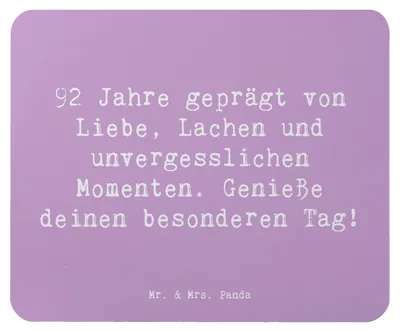 Produktbild von Mr. & Mrs. Panda Mauspad Spruch 92. Geburtstag - Lavendeltraum - Geschenk, Geburtstagsgeschenk, besondere Anlässe, 92 Jahre, mousematte, Alter, laptop, pc, Mousepad
