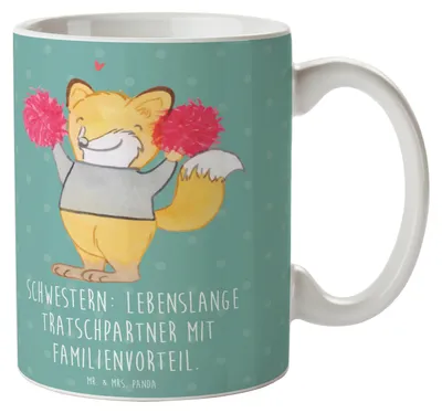 Produktbild von Mr. & Mrs. Panda Tasse Schwestern Tratschpartner - Meeresbrise - Geschenk, Kaffeebecher, haferl, einzigartige Designs, Familie, Teetasse, Freude, Motivtasse, Kaffeetasse