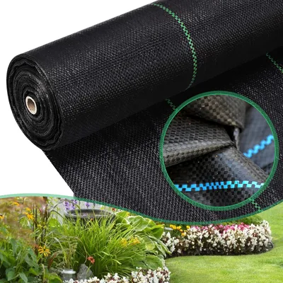 Zdjęcie produktu dla Włóknina ogrodowa przeciw chwastom 1m x 10m, 90g/m², ochrona roślin, przepuszczalna dla wody, odporna na promieniowanie UV, ochrona przed korzeniami i robakami, folia przeciw chwastom, czarna