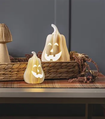 Produktbild von 2x LED Kürbis "White" aus Porzellan, matt weiß, Halloweendeko, Dekofigur, Leuchtkürbis, Leuchtdeko