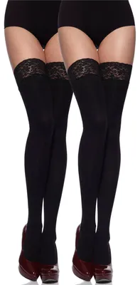 Produktbild von Merry Style Damen halterlose Mikrofaser 40 DEN Strümpfe mit Spitze MSSSJ01 (Schwarz/Schwarz, M/L)