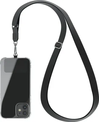 Produktbild von EAZY CASE Universal Handykette kompatibel mit allen Smartphones, Kette zum Umhängen, Handyband mit Hülle, mit Karabiner in Schwarz