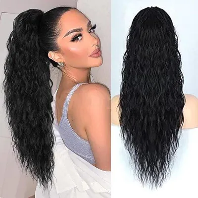 Produktbild von Haarverlängerung, synthetisches Haar, 66 cm lang, glockenhaarig, lockig, kunsthaar, Clip-in Haarstück, Damenhaarverlängerung
