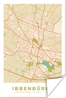 Produktbild von MuchoWow® Poster Ibbenbüren - Stadtplan - Vintage - Karte 120x180 cm - Kunstposter