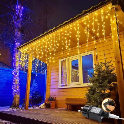 Eisregen-Lichterkette, 10 m + 5 m Kabel, 80 LEDs, warmweiß, IP44