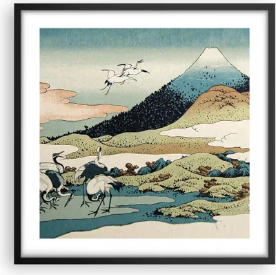 Produktbild von Gerahmtes Poster - Schwarzer Rahmen - Japan Kraniche Bild - 50x50 cm - Wand Bild - Wanddeko - Wandbilder - Kunstposter - Wandposter - Bilderrahmen - Bilder - Kunstdruck - P2BAC50x50-4541