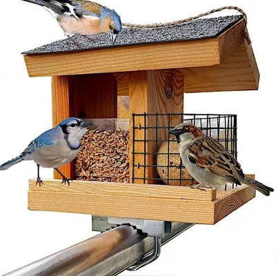 Produktbild von Ibenzoa® Vogel-Futterhaus für Balkon aus Naturholz – handgefertigt, wetterbeständig mit Wasserschale & Rohrklemme, für Fettbällchen und lose Körner
