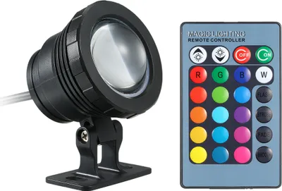 Obrázok produktu pre AC/DC 12 V, 10 W, RGB LED podvodná lampa, potápačská lampa s diaľkovým ovládaním, 16 farieb, striedavé blikanie / stroboskop / stmievanie / plynulý prechod, 4 svetelné efekty, IP65, vodotesná (do 1 m), určená pre bazény, akváriá, jazierka, fontány, Halloween, Vianoce, festivaly, svadby, záhradné dekoratívne osvetlenie