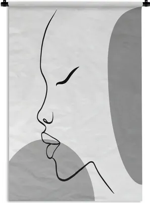 Produktbild von MuchoWow® Wandteppich Wandbehang Minimalismus - Porträt - Schwarz - Weiß 90x135 cm Tapisserie Dekoration Wandtuch - Baumwolle - Wandskulptur